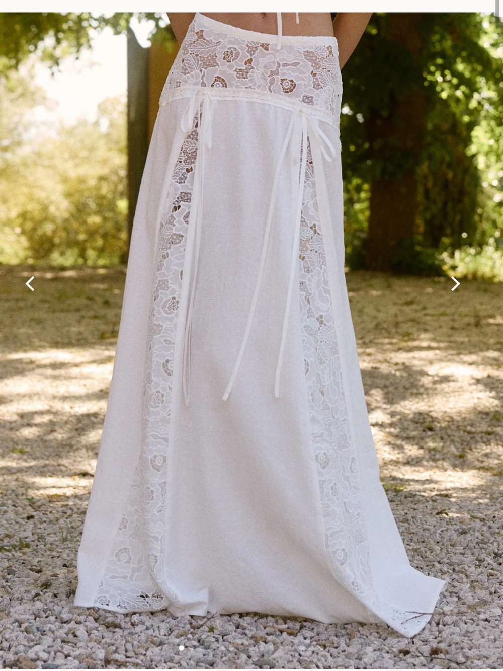 White Lace-Panel Maxi Skirt